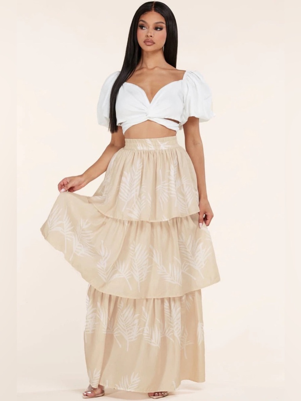 The it girl set Tiered Palm-Print Maxi Skirt please read below ⬇️ SALE😍